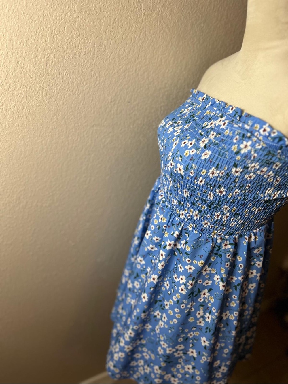 Blue Floral Strapless Smocked Sundress - Picture 5 of 16
